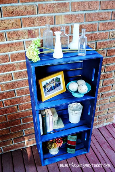 Distressed Colorful DIY Crate Book Case at www.thebensonstreet.com