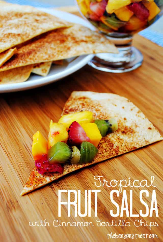 Tropical Fruit Salsa with Cinnamon Tortilla Chips at thebensonstreet.com