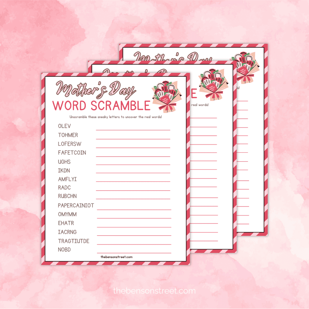Free Printable Mother's Day Word Scramble with Answers - The Benson Street