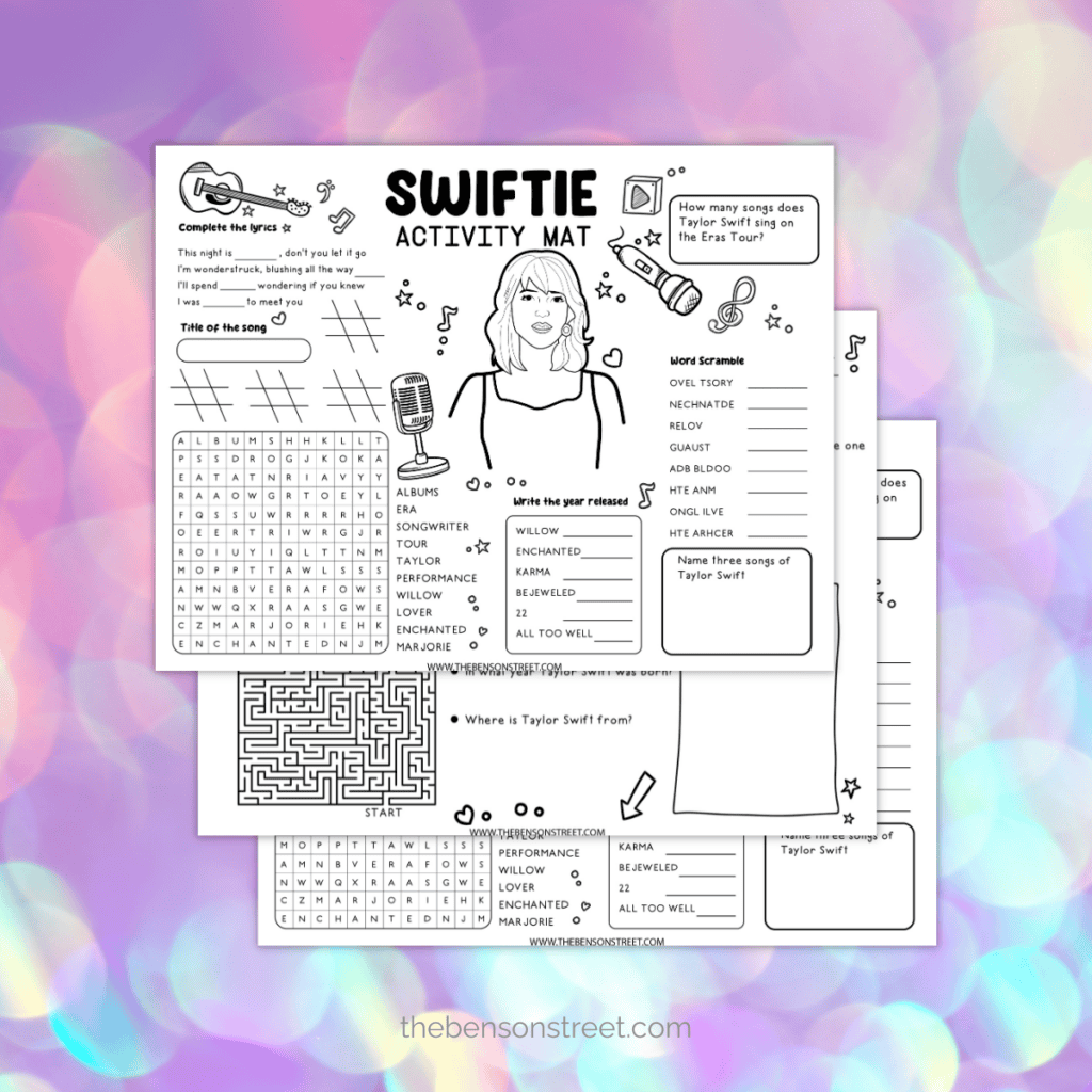 FREE PRINTABLE Taylor Swift Activity Mats for Swiftie Fun - The Benson ...