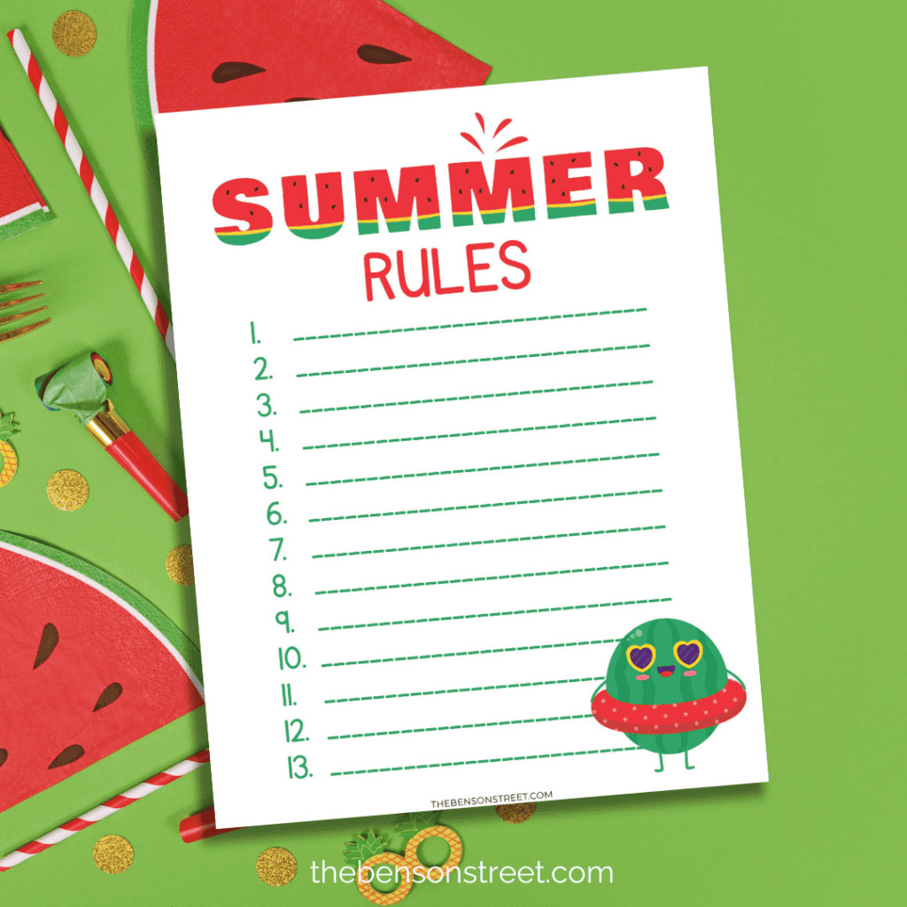 Summer Rules Printable Checklist: Free Template for Kids - The Benson ...