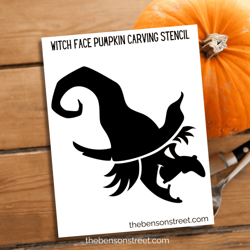 Free Printable Witch Pumpkin Stencil for Halloween Carving - The Benson ...