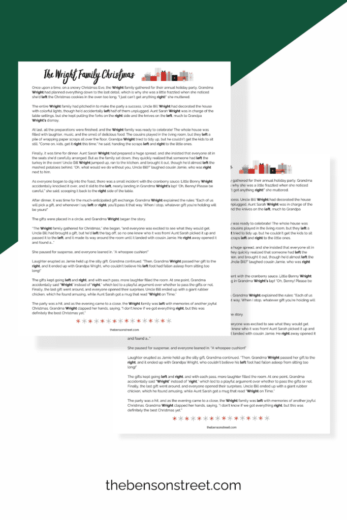 The Wright Family Christmas Story Printable Game The Benson Street