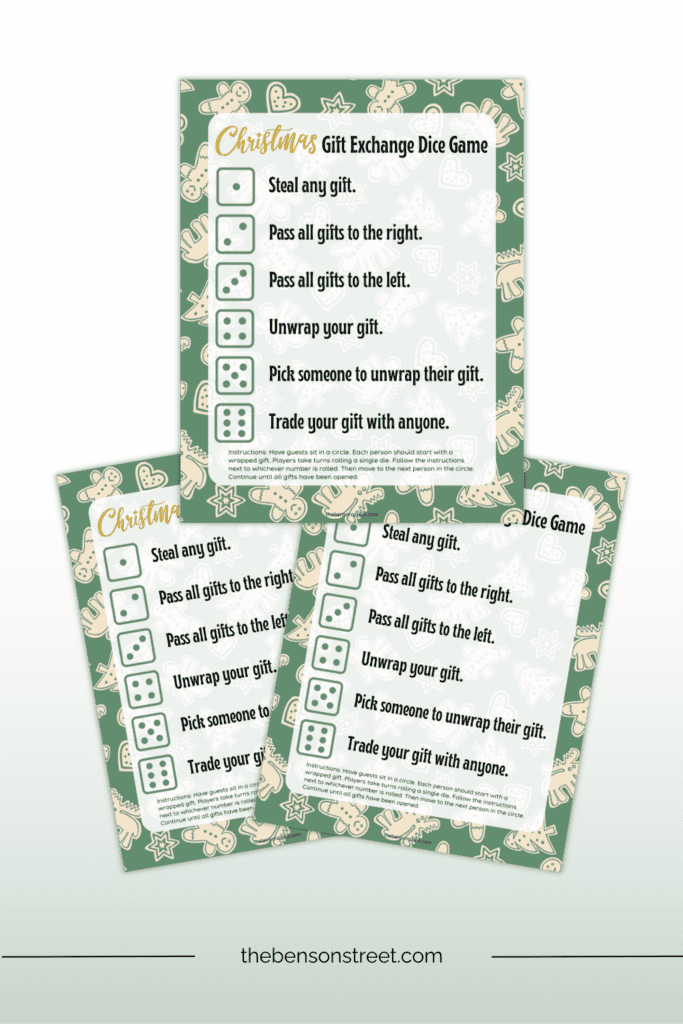 FREE Gift Exchange Christmas Dice Game Printable - The Benson Street