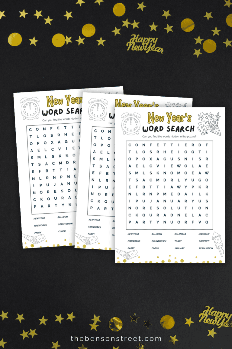 Happy New Year's Word Search Free Printable - The Benson Street