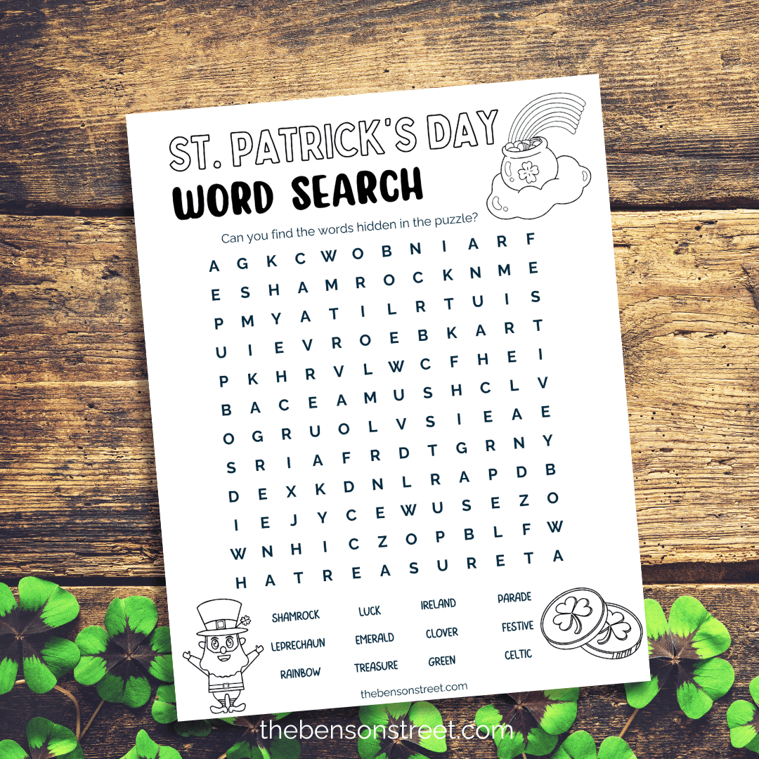 Free Printable St. Patrick's Day Word Search Coloring Page