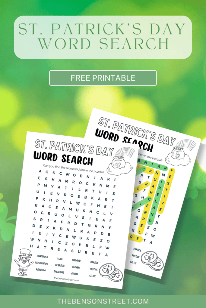 Free Printable St. Patrick's Day Word Search Coloring Page