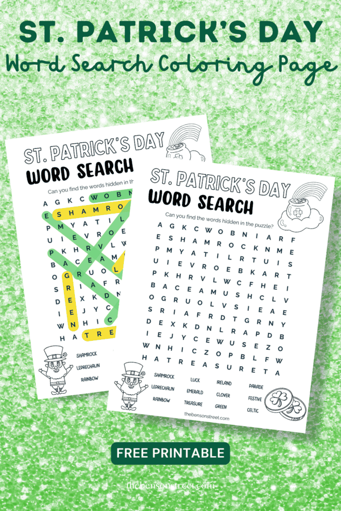 Free Printable St. Patrick's Day Word Search Coloring Page