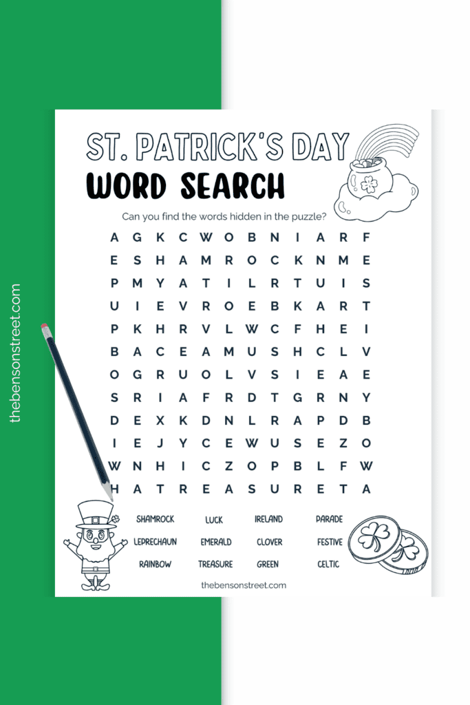 Free Printable St. Patrick's Day Word Search Coloring Page