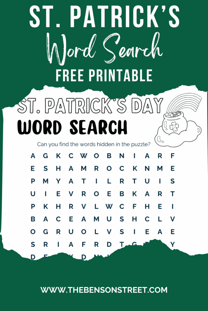 Free Printable St. Patrick's Day Word Search Coloring Page