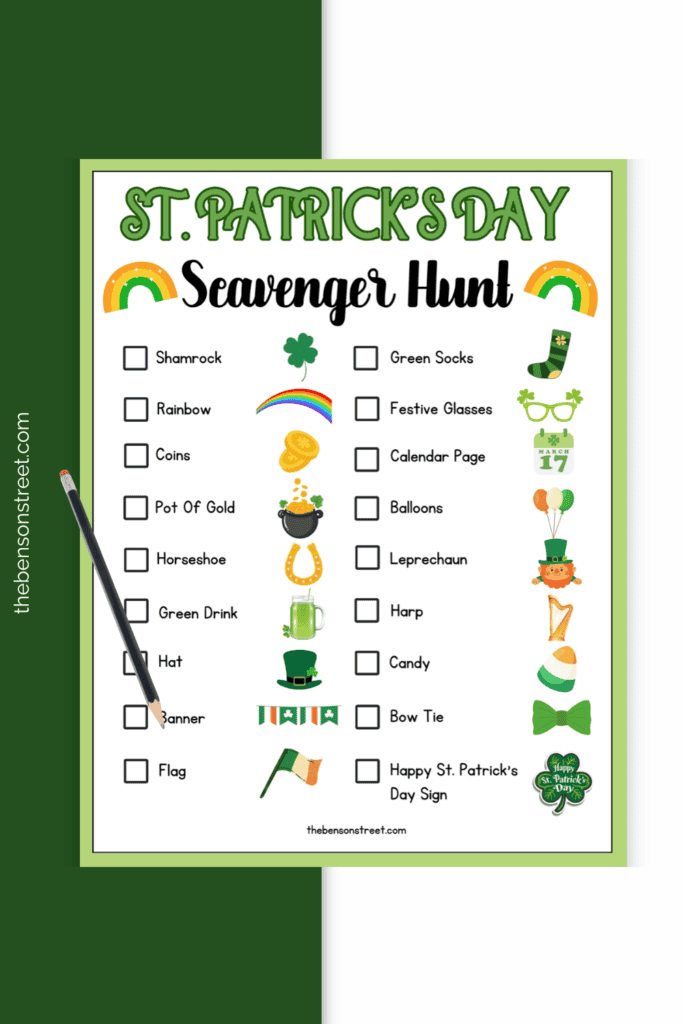 Free Printable Kids St. Patrick's Day Scavenger Hunt Page