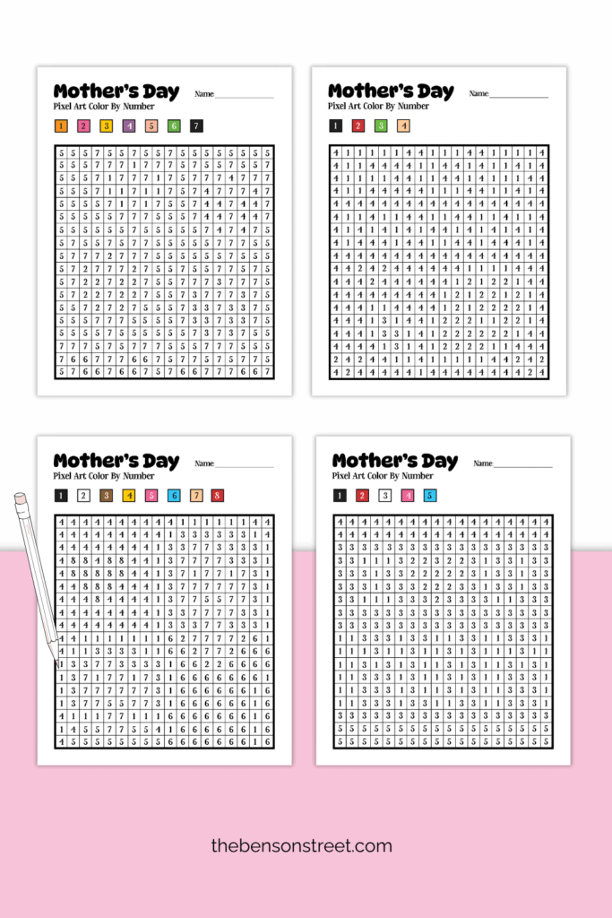 Free Printable Mother's Day Color by Number Pages for Kids