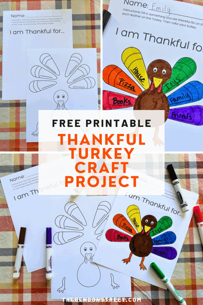 Free Thanksgiving Thankful Turkey Printable Craft - The Benson Street