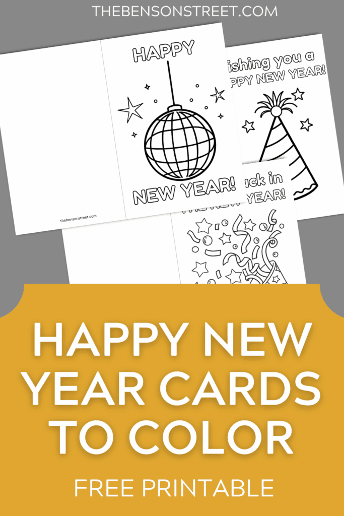 FREE Happy New Year Card Printable Set to Color - The Benson Street
