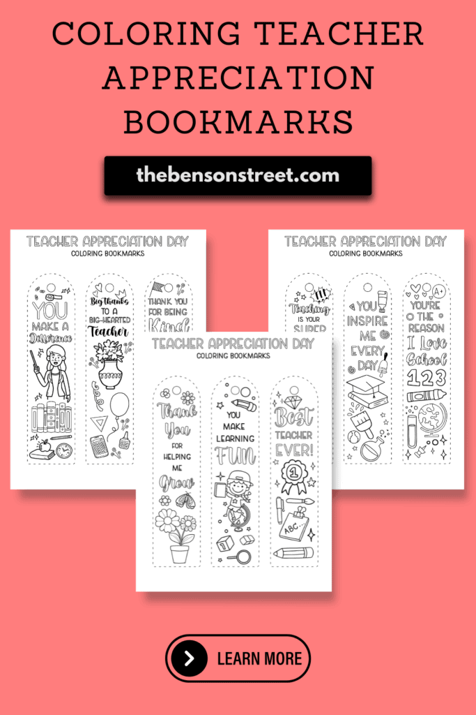 Free Printable Teacher Appreciate Coloring Bookmarks - The Benson Street