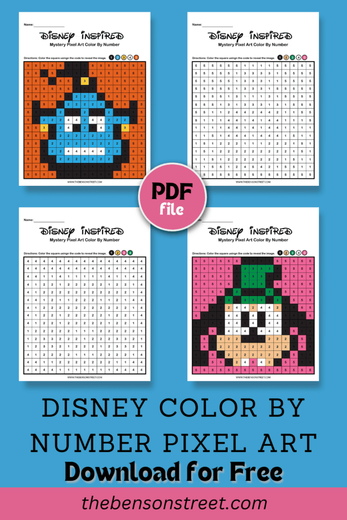 Free Printable Disney Pixel Art Color by Number Pages - The Benson Street