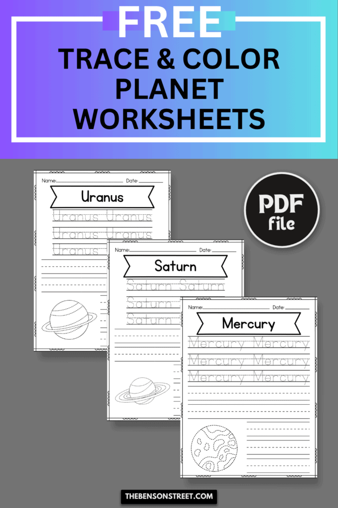 Free Printable Trace and Color Planet Worksheets - The Benson Street