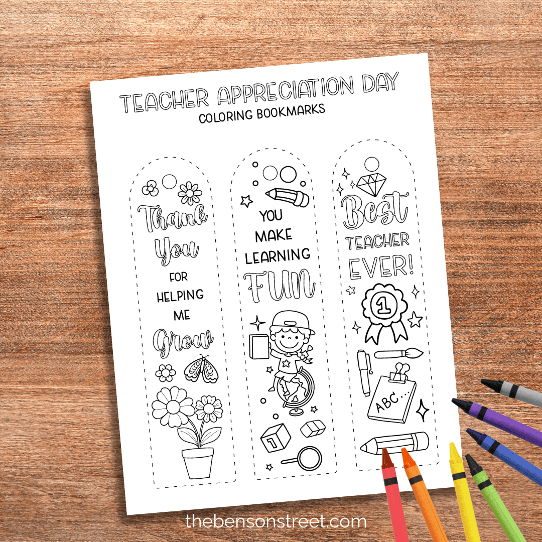 Free Printable Teacher Appreciate Coloring Bookmarks - The Benson Street