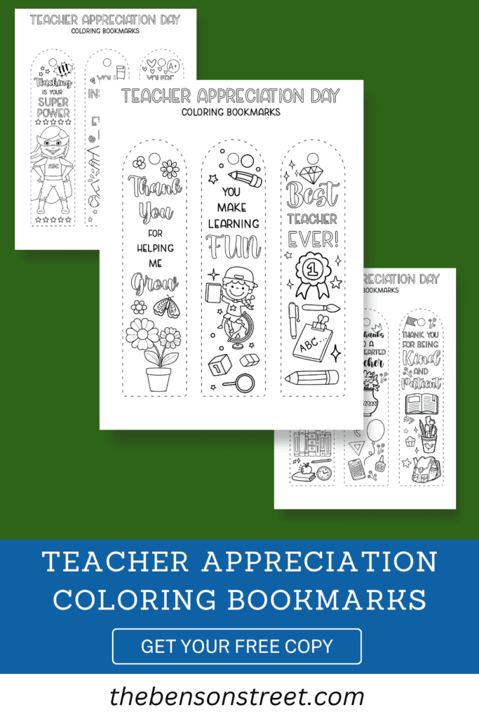 Free Printable Teacher Appreciate Coloring Bookmarks - The Benson Street