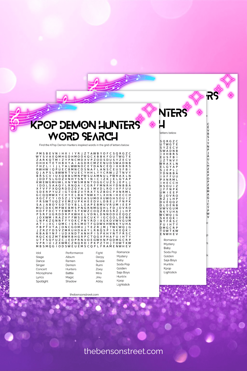Free Printable KPop Demon Hunters Word Search Activity The Benson Street
