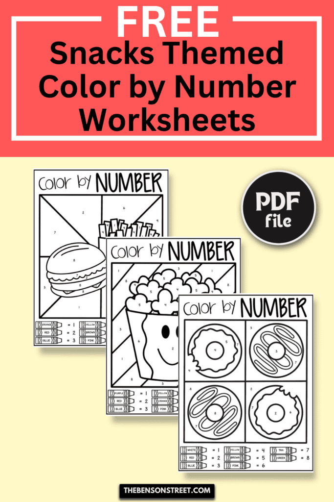 Snack Number Color Free Printable Snacks Color by Number Pages for Kids - The Benson Street